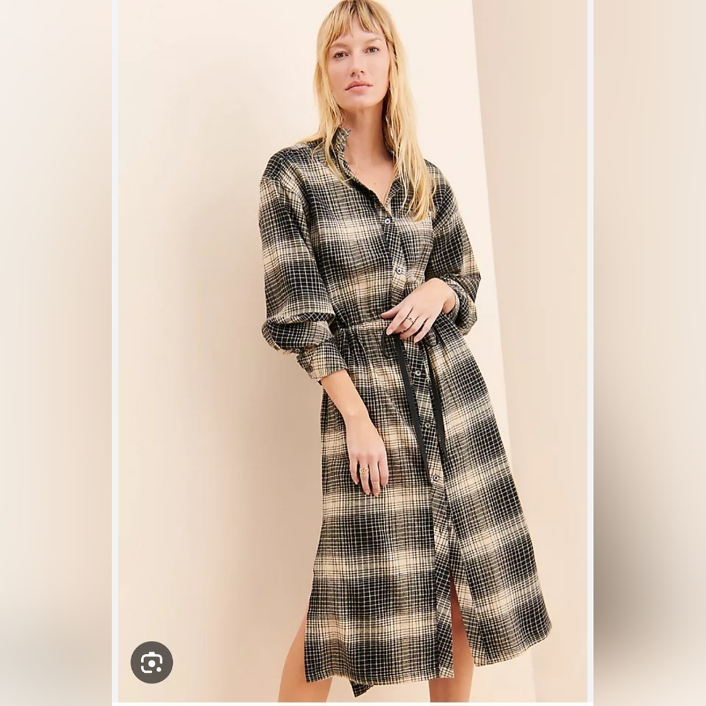 Joie Ardine Black/cream Plaid Button Front Women's Dress Size M